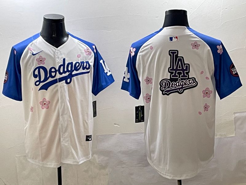 Men Los Angeles Dodgers Blank White Blue Sakura Edition 2025 Nike MLB Jersey style 19->los angeles dodgers->MLB Jersey